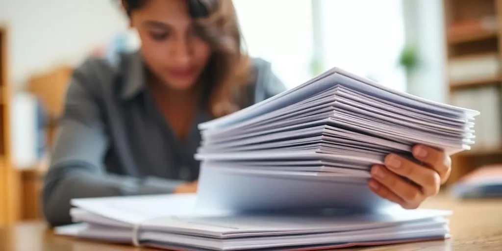 Person reviewing academic transcripts in a study space.