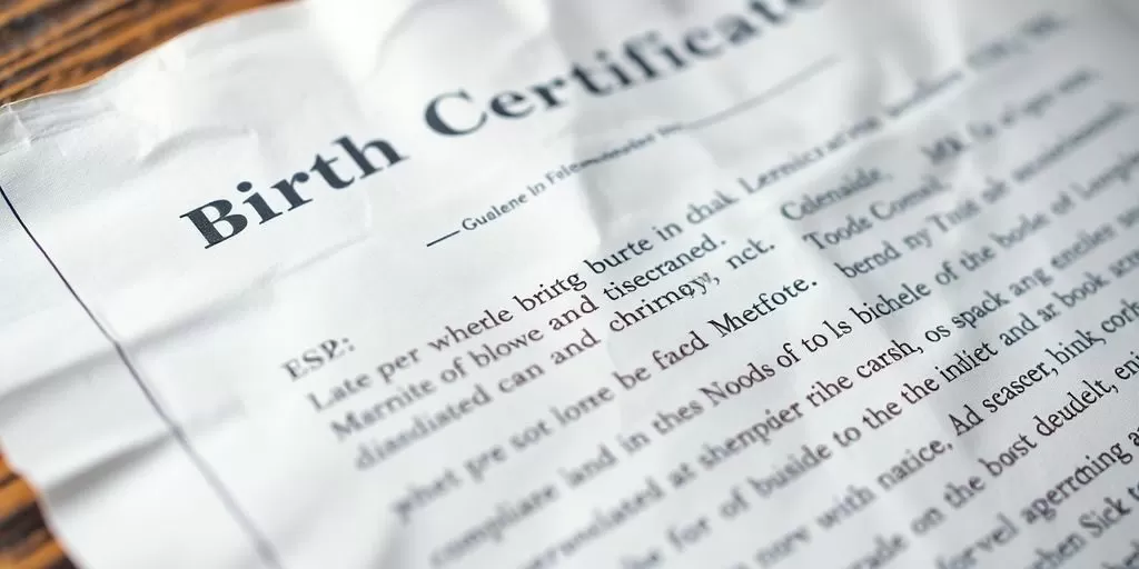 Close-up of a birth certificate document.