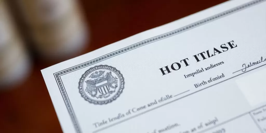 Close-up of a birth certificate with official details.