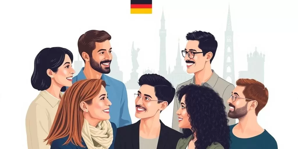 Diverse group of people communicating across cultures.