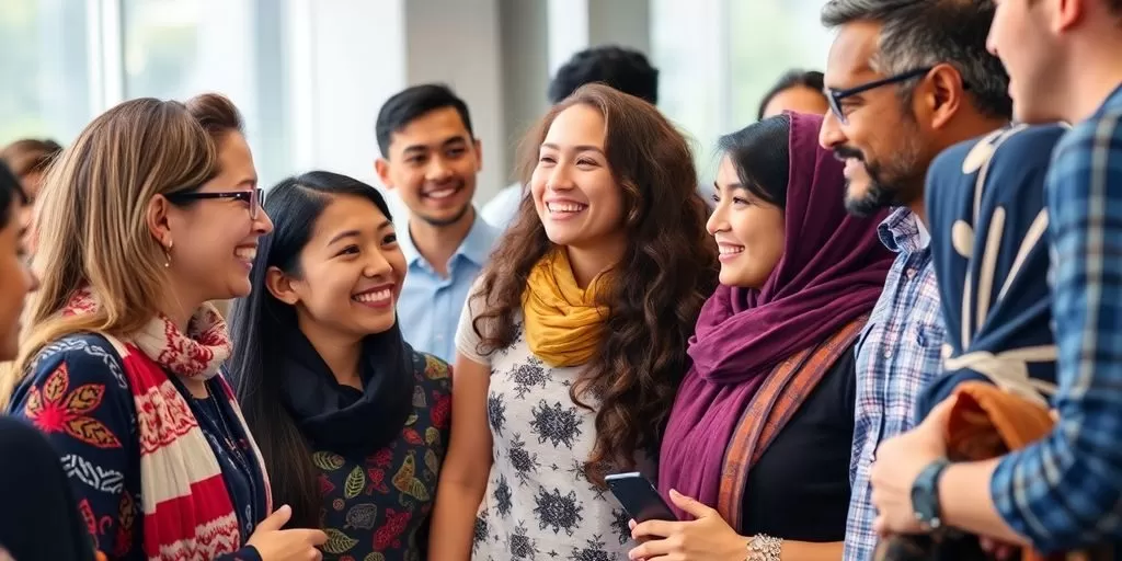 Group of people from different cultures communicating together.