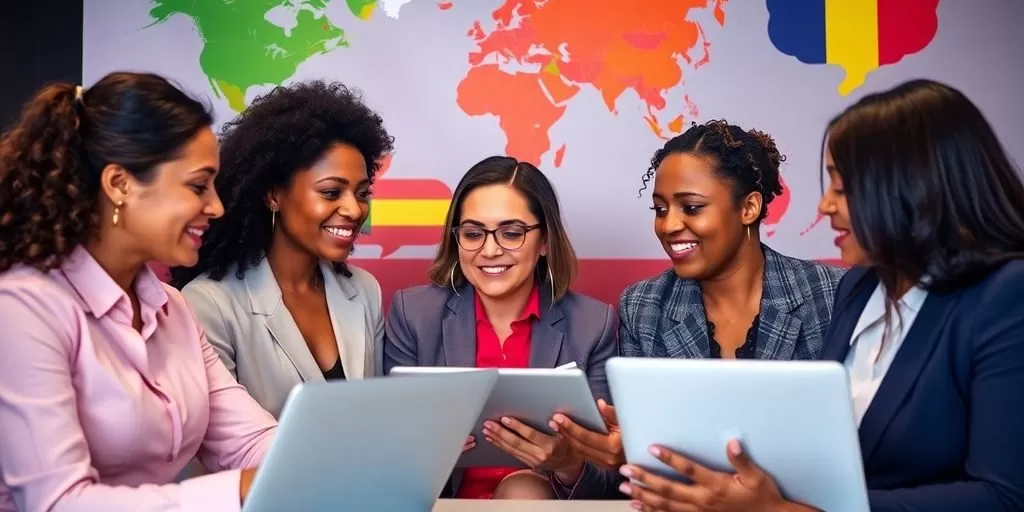Diverse professionals collaborating in a multicultural setting.