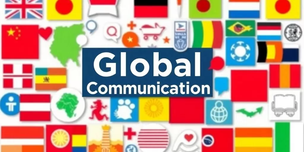 Collage of cultural symbols and language icons.