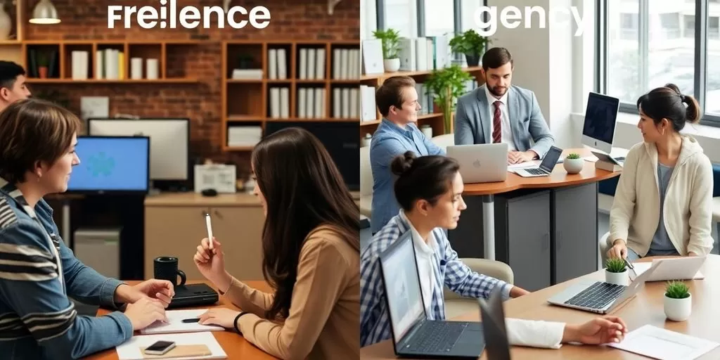 Visual comparison of freelance and agency translation services.